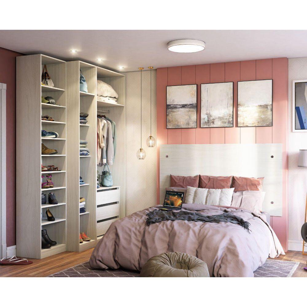 Guarda Roupa, 3 Gavetas, Sapateira E Cabeceira Casal Crema - 1