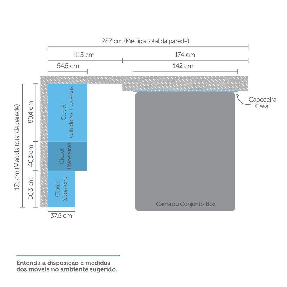 Guarda Roupa, 3 Gavetas, Sapateira E Cabeceira Casal Crema - 5