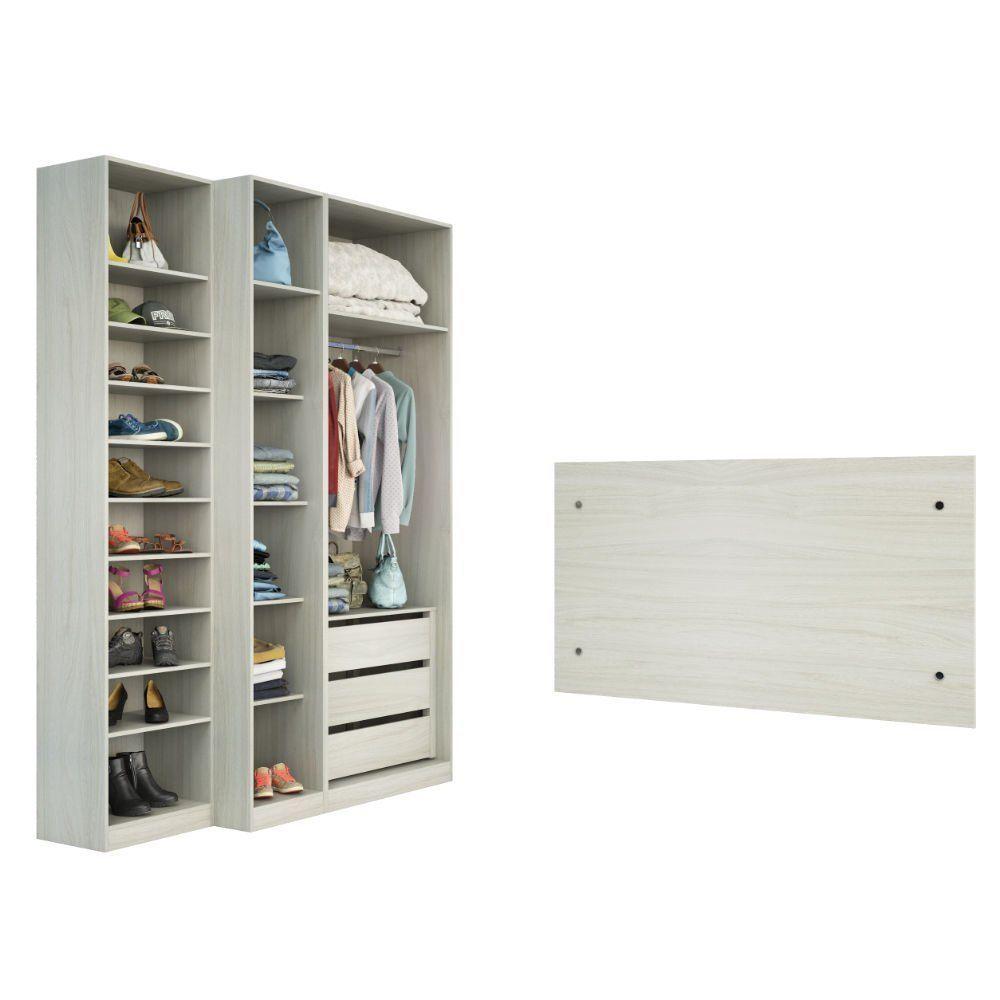 Guarda Roupa, 3 Gavetas, Sapateira E Cabeceira Casal Crema - 7