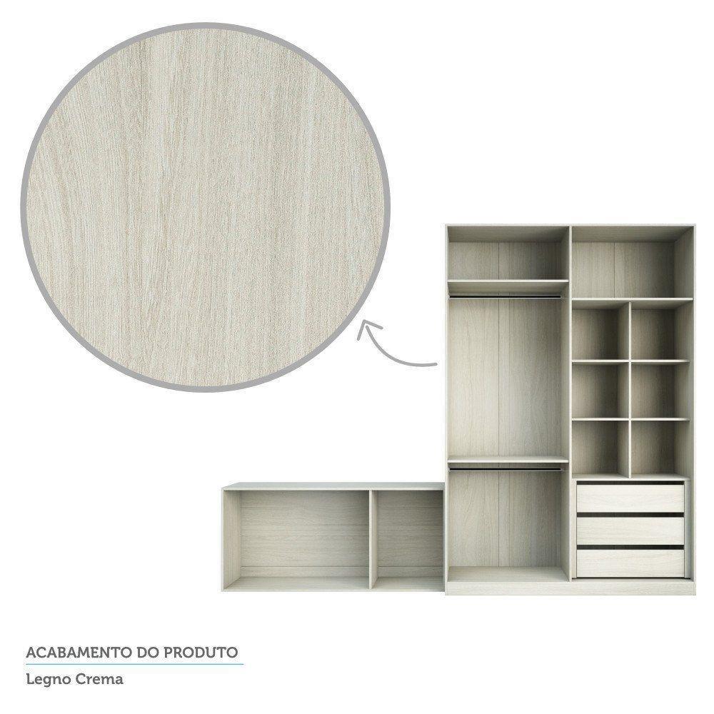 Guarda Roupa Closet, 3 Gavetas, 2 Cabideiros Legno Crema - 2