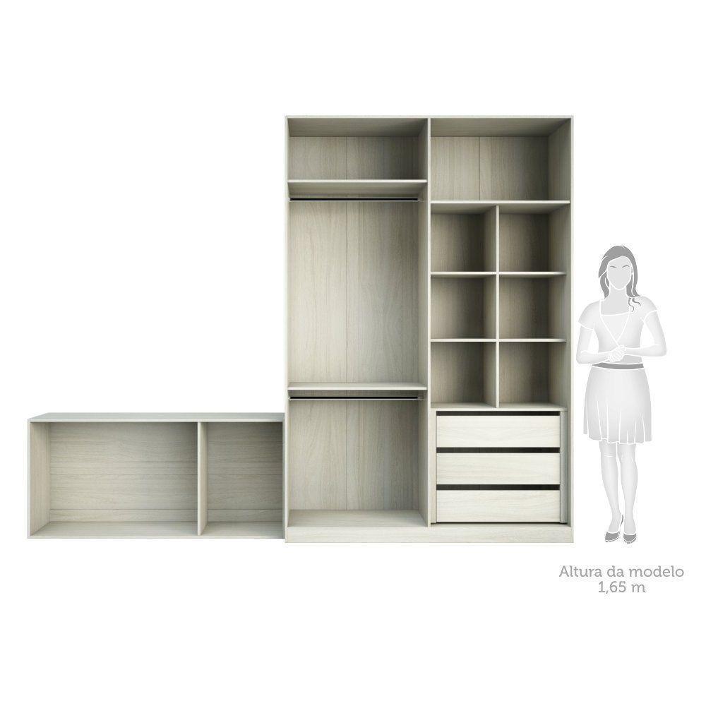 Guarda Roupa Closet, 3 Gavetas, 2 Cabideiros Legno Crema - 3