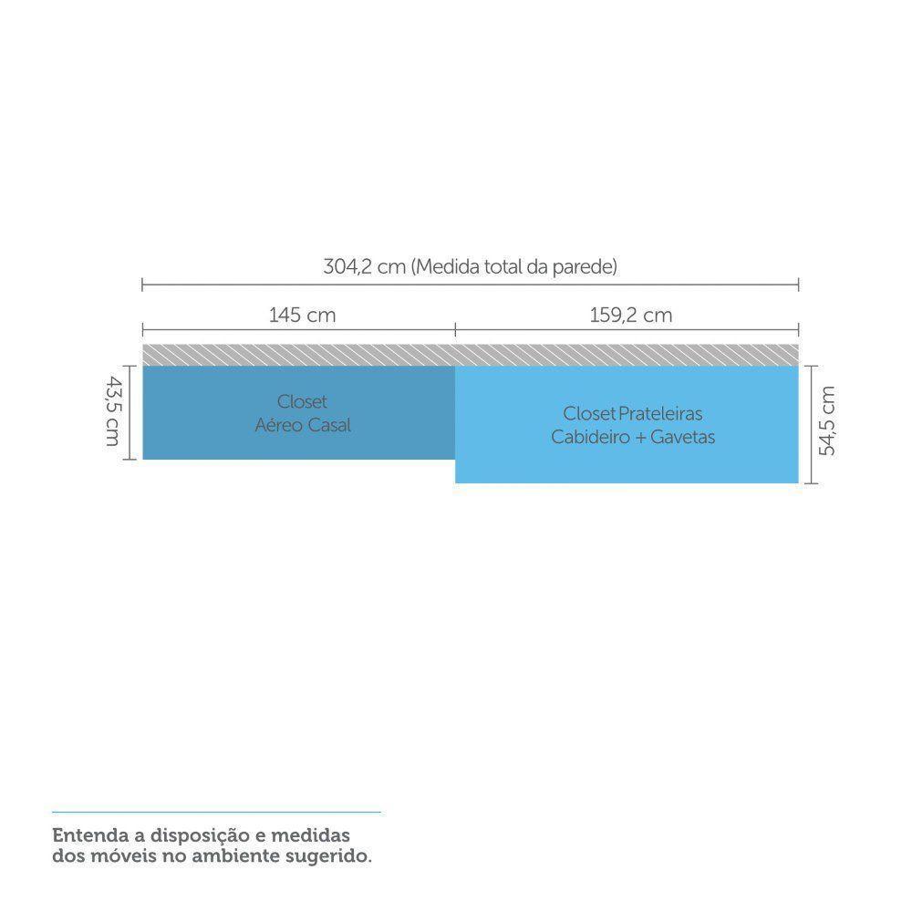 Guarda Roupa Closet, 3 Gavetas, 2 Cabideiros Legno Crema - 5