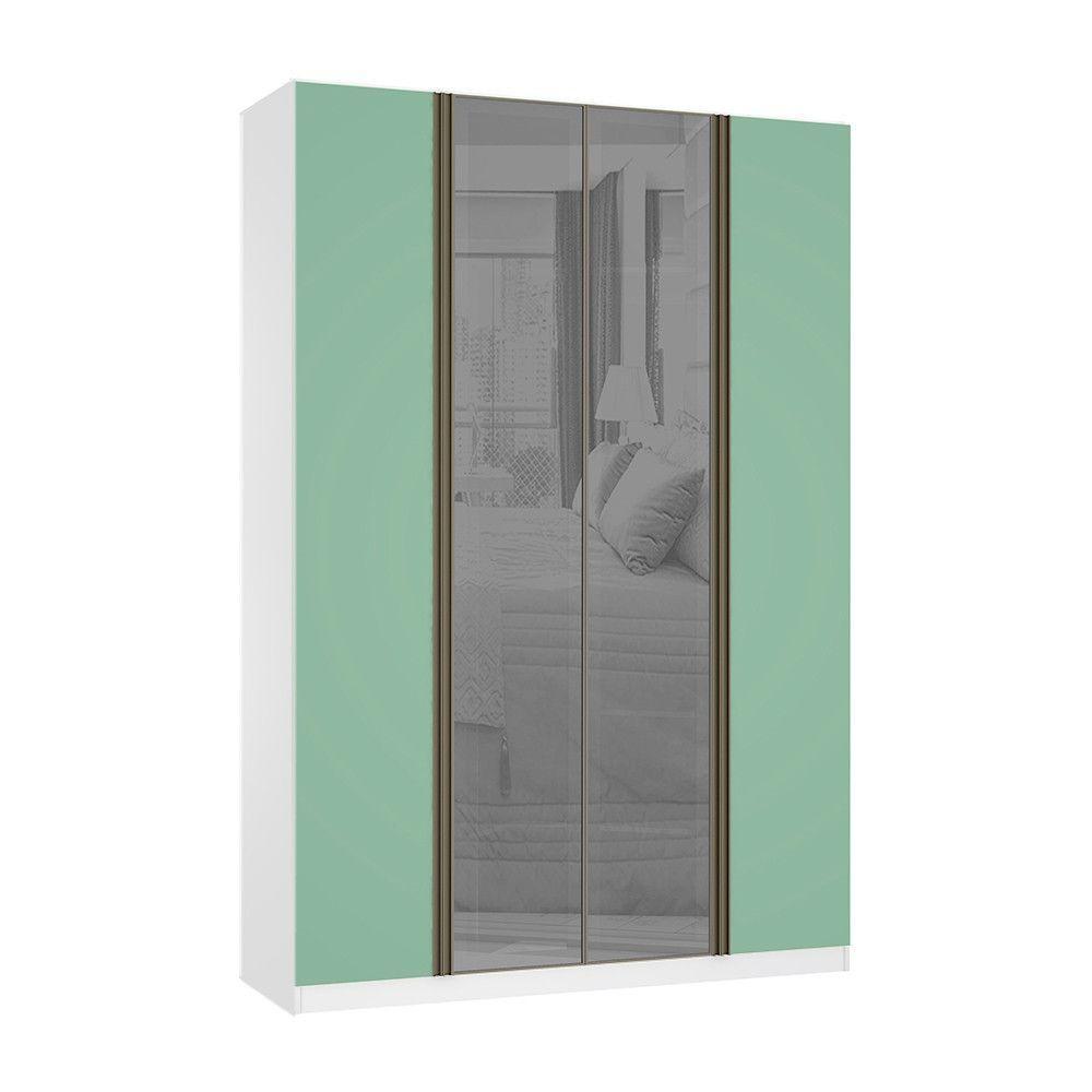 Guarda Roupa 4 Portas 159,2 Cm Prata Branco Com Verde Jade - 1