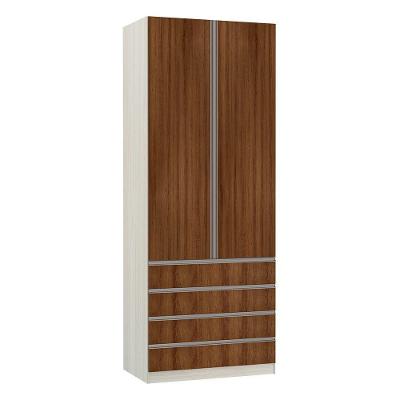 Guarda Roupa Solteiro Prime Plus 2 Portas 4 Gavetas Legno Crema com Nogueira Dourado