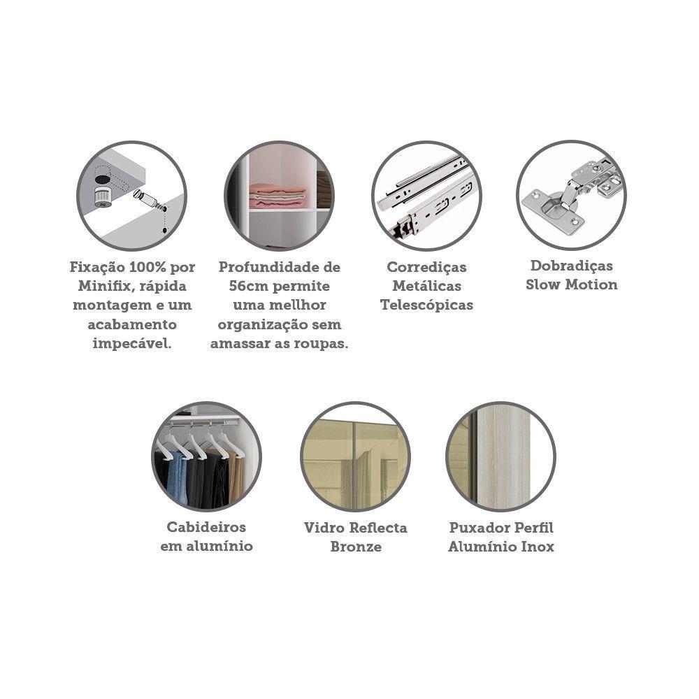 Guarda Roupa 4 Portas 159,2 Cm Branco Com Legno Crema - 4