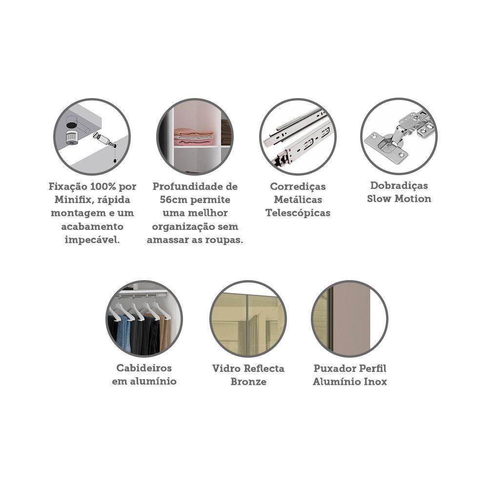 Guarda Roupa 4 Portas 159,2 Cm Bronze Branco Ff Com Connect - 4