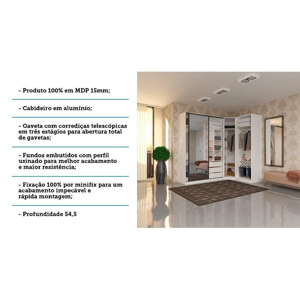 Guarda Roupa Canto 3 Gavetas, 5 Cabideiros Branco Branco - 3