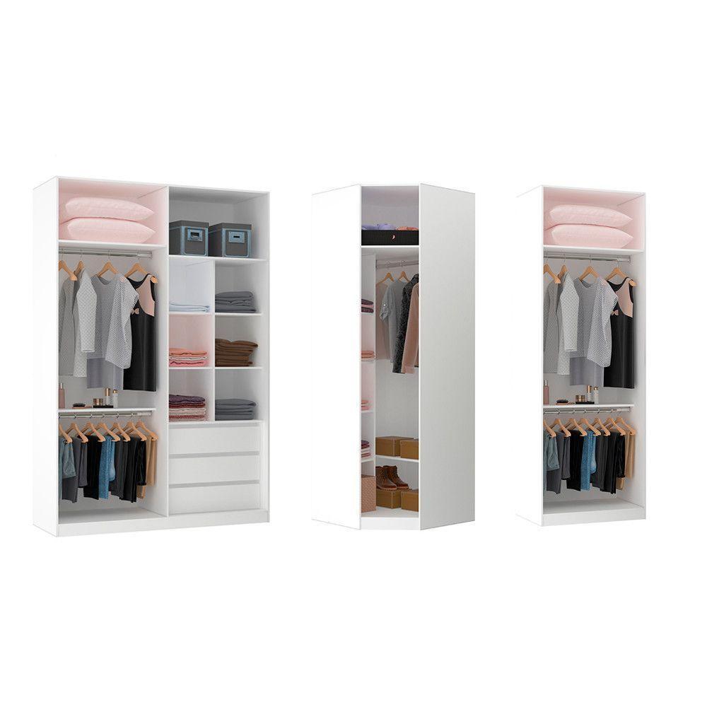 Guarda Roupa Canto 3 Gavetas, 5 Cabideiros Branco Branco - 6