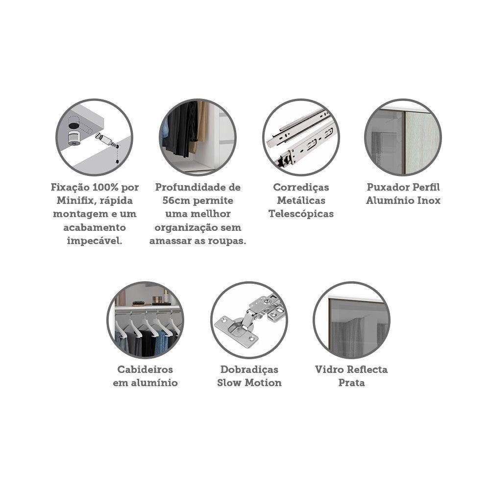 Guarda Roupa 4 Portas 159,2 Cm Prata Branco Com Legno Crema - 3