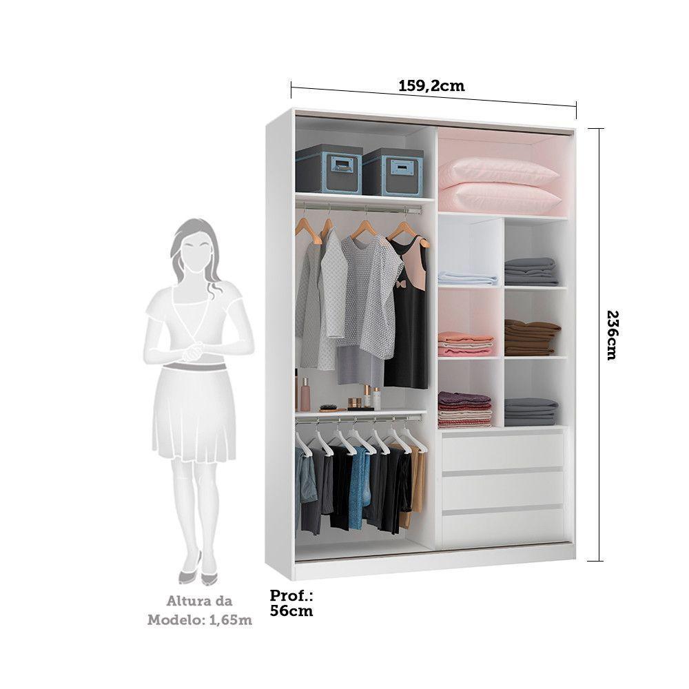 Guarda Roupa 4 Portas 159,2 Cm Prata Branco Com Legno Crema - 4