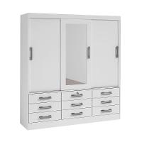 Guarda-Roupas 3 Portas 9 Gavetas Com Espelho Meridian Branco - 1