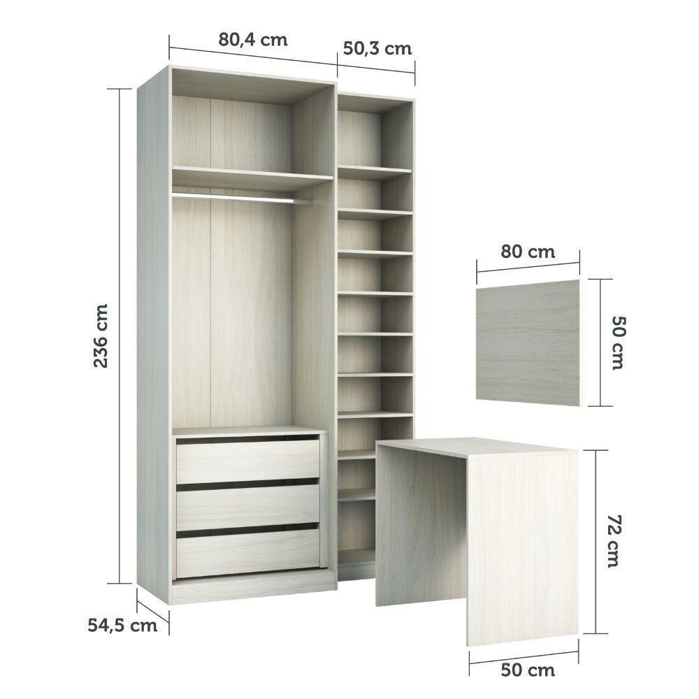 Guarda Roupa 3 Peças Com Escrivaninha, Sapateira, Crema - 4
