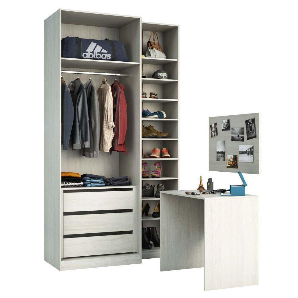 Guarda Roupa 3 Peças Com Escrivaninha, Sapateira, Crema - 7