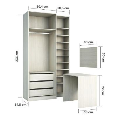 Kit Guarda Roupa Closet Guarda Roupa Closet 3 Peças Luciane 3 Gavetas Crema 7 Decor