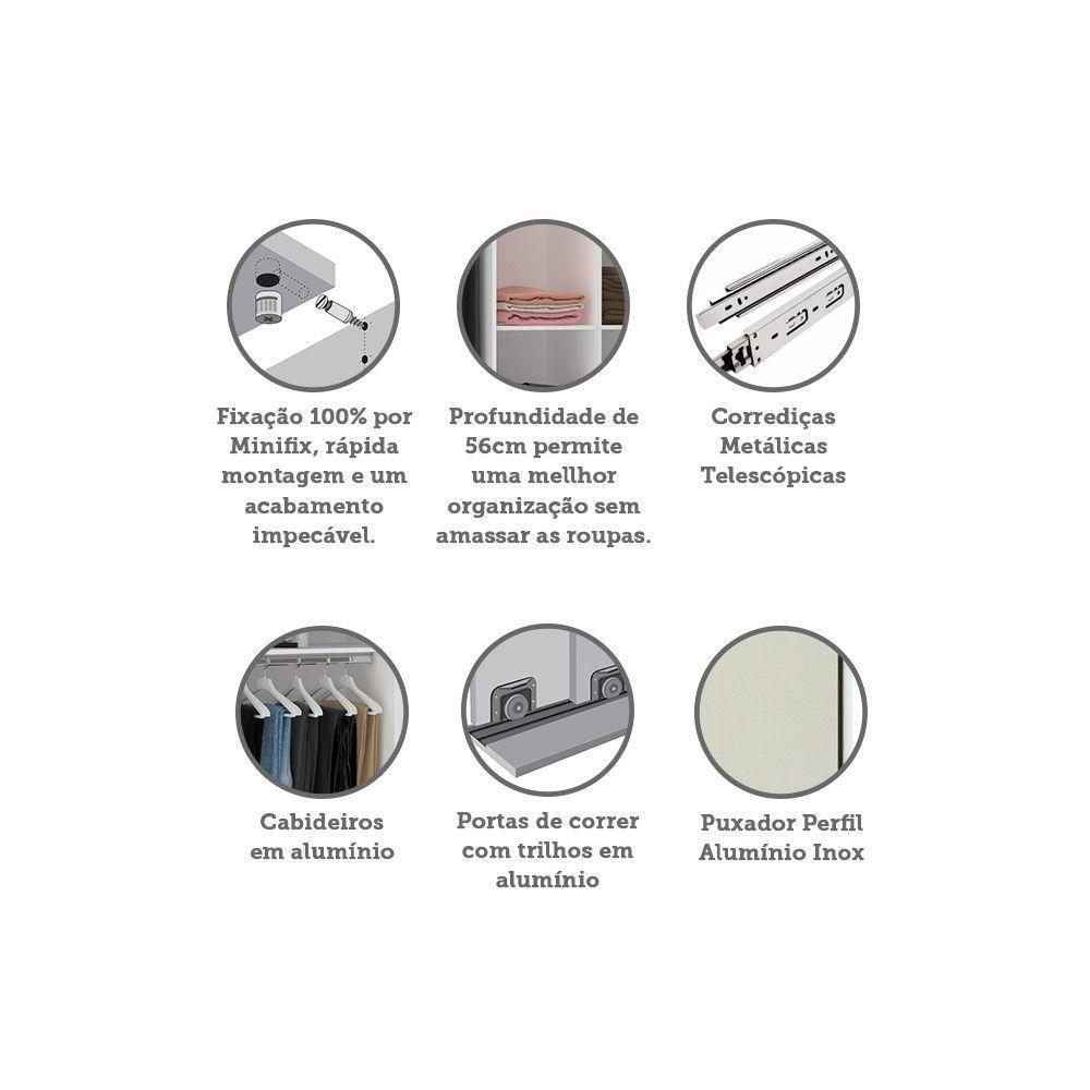 Guarda Roupa 2 Portas De Correr 159cm Branco Ff Com Kashmir - 3