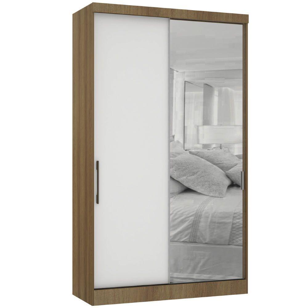 Guarda Roupa Modulado 134,50cm 2 Portas De Correr Com Espelho Paris Avelã Pf Com Branco Pf - 2