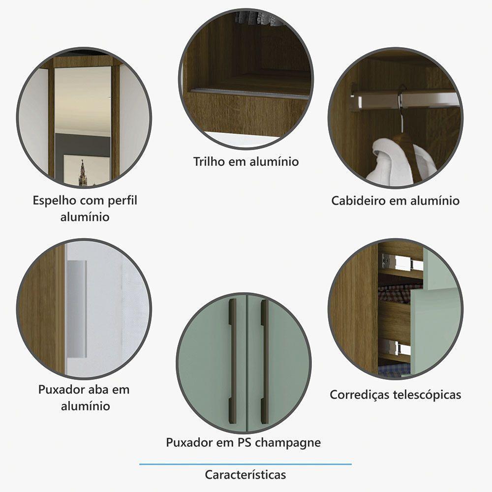 Guarda Roupa Modulado 134,50cm 2 Portas De Correr Com Espelho Paris Avelã Pf Com Branco Pf - 4
