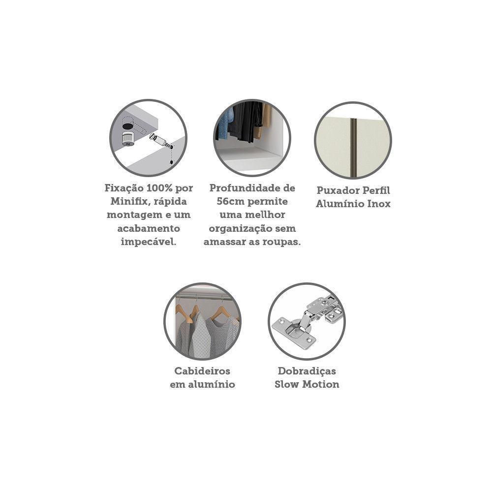 Guarda Roupa 2 Portas 2 Cabideiros 80cm Branco Com Kashmir - 3