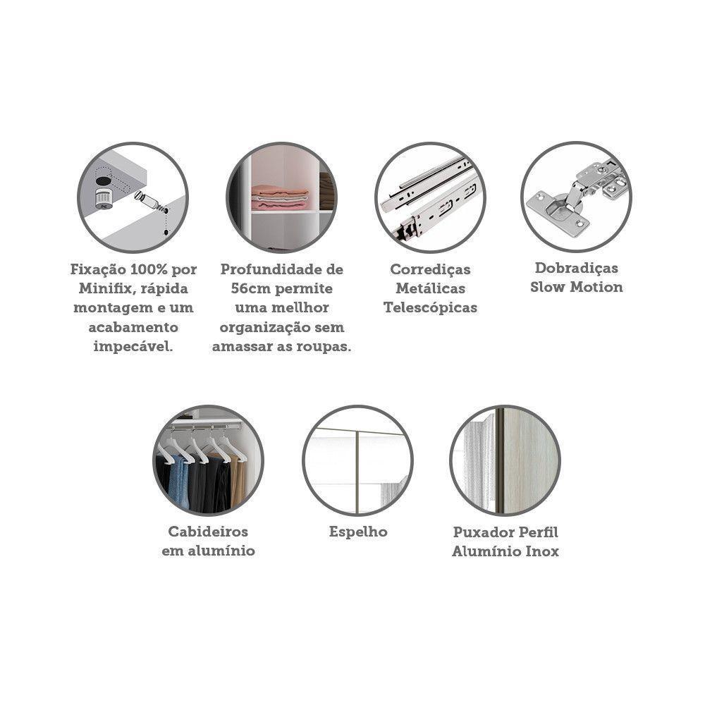 Guarda Roupa 4 Portas 159,2 Cm Branco Com Legno Crema - 3