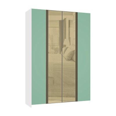 Guarda Roupa Modulado Prime 4 Portas Bater 3 Gavetas Branco F.F. Verde Jade Vidro Reflecta