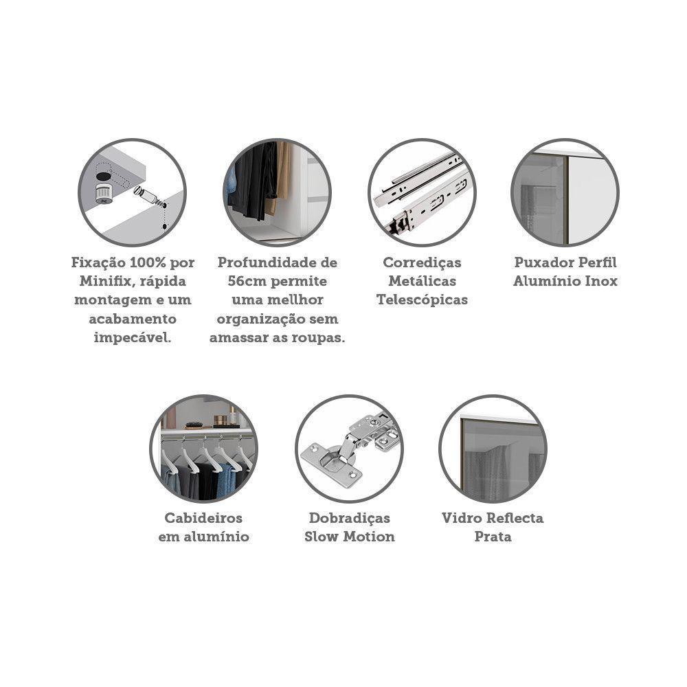 Guarda Roupa 4 Portas 159,2 Cm Prata Branco Com Branco Mat - 4