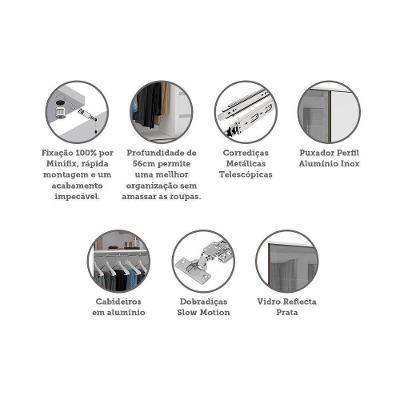 Guarda Roupa Casal Modulado Prime 4 Portas Bater 3 Gavetas Branco F.F. com Branco Mat