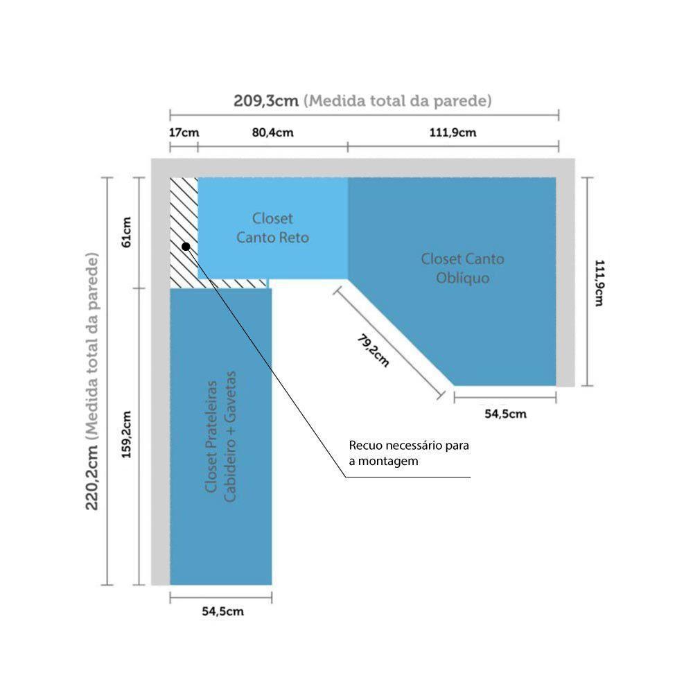 Guarda Roupa Canto 3 Gavetas, 5 Cabideiros Legno Crema - 5