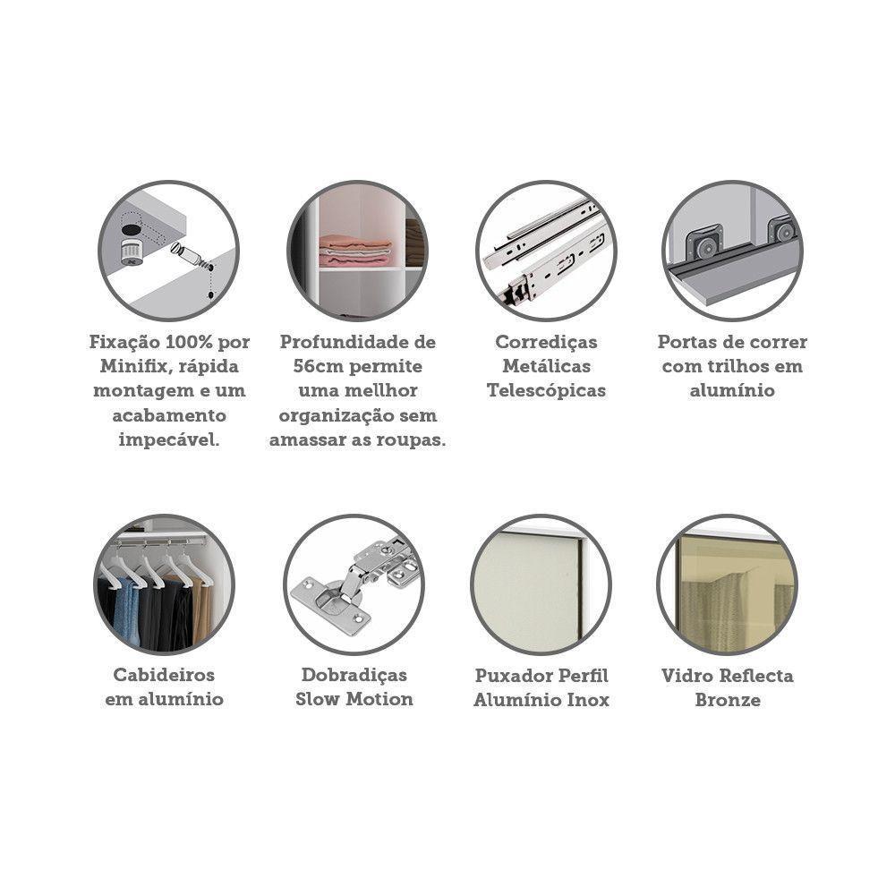 Guarda Roupa 2 Portas De Correr 159cm Branco Com Kashmir - 3