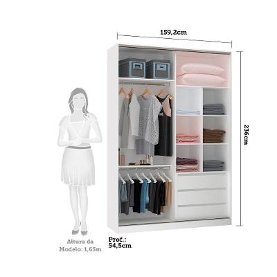 Guarda Roupa Casal Prime 2 Portas de Correr 3 Gavetas Branco F.F. com Kashmir