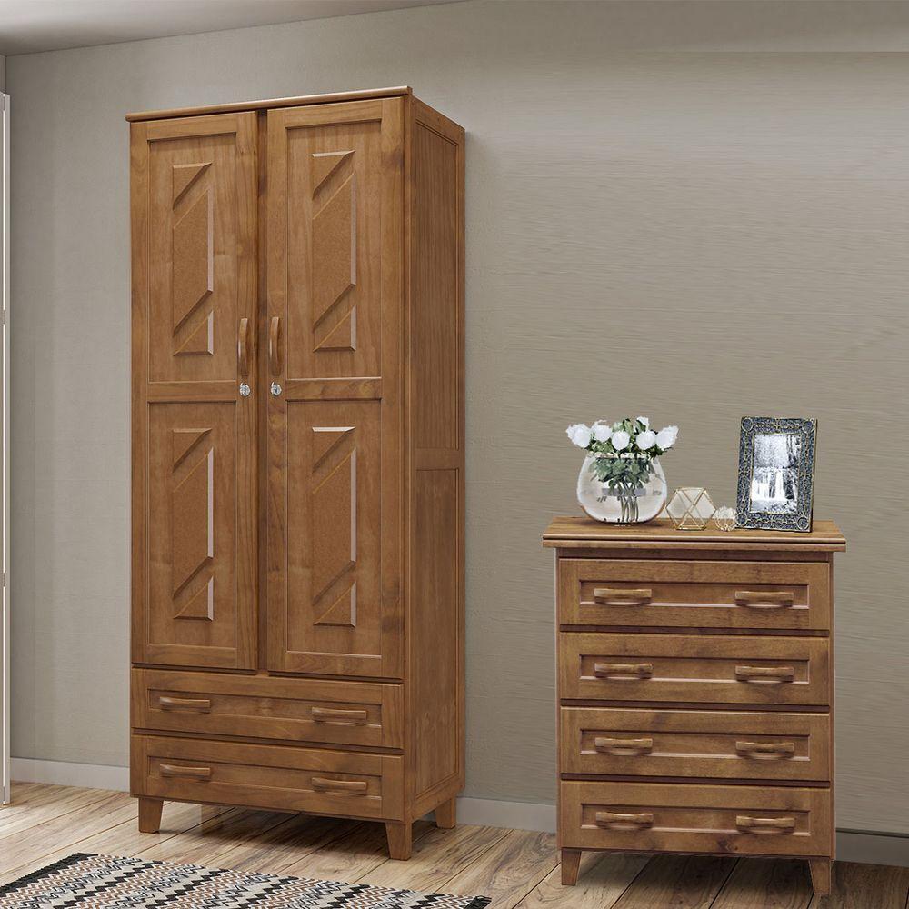 Conjunto Quarto Imbuia: Guarda-roupa Multiuso Flex 2 Portas 2 Gavetas, Cômoda 4 Gavetas Madeira - 1