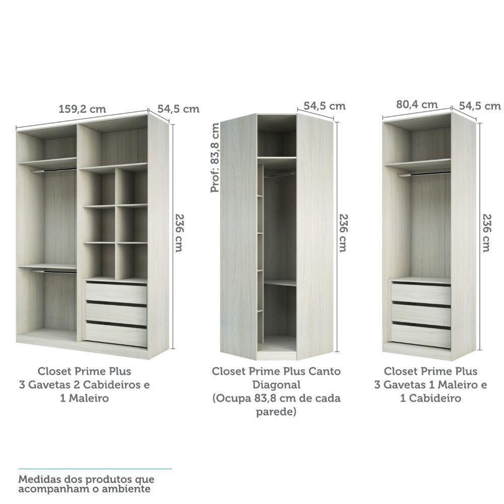 Guarda Roupa Canto 6 Gavetas, 4 Cabideiros Legno Crema - 4