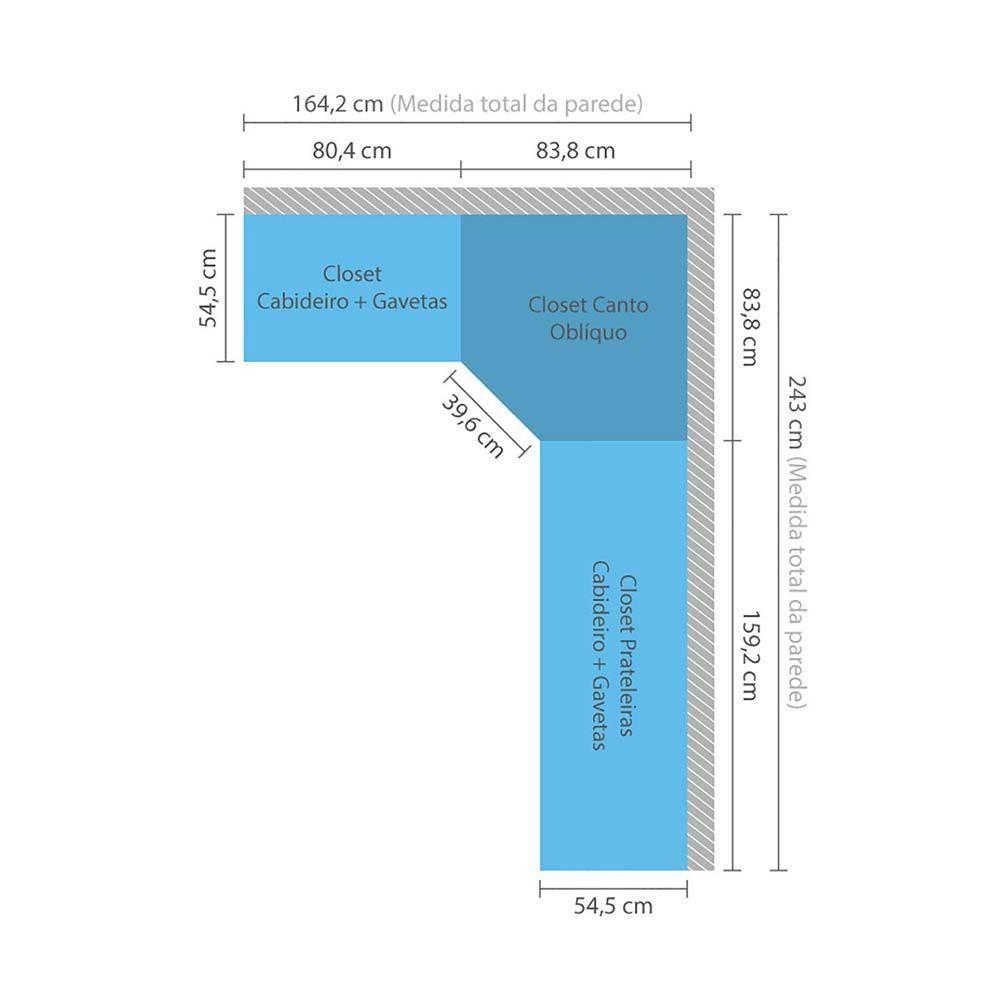 Guarda Roupa Canto 6 Gavetas, 4 Cabideiros Legno Crema - 5