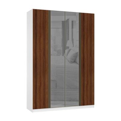 Guarda Roupa Modulado Prime Luciane 4 Portas Vidro Reflecta Prata 3 Gavetas Branco
