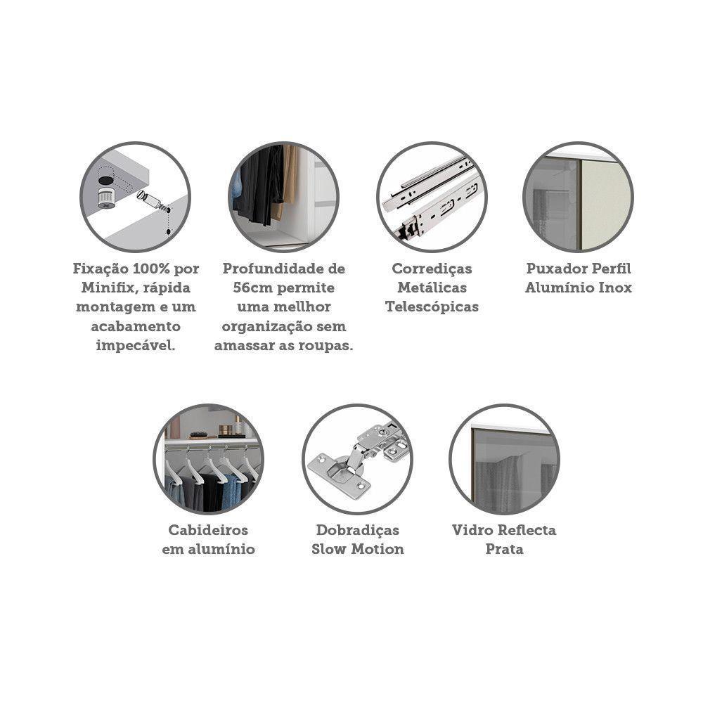 Guarda Roupa 4 Portas 159,2 Cm Prata Branco Ff Com Kashmir - 3