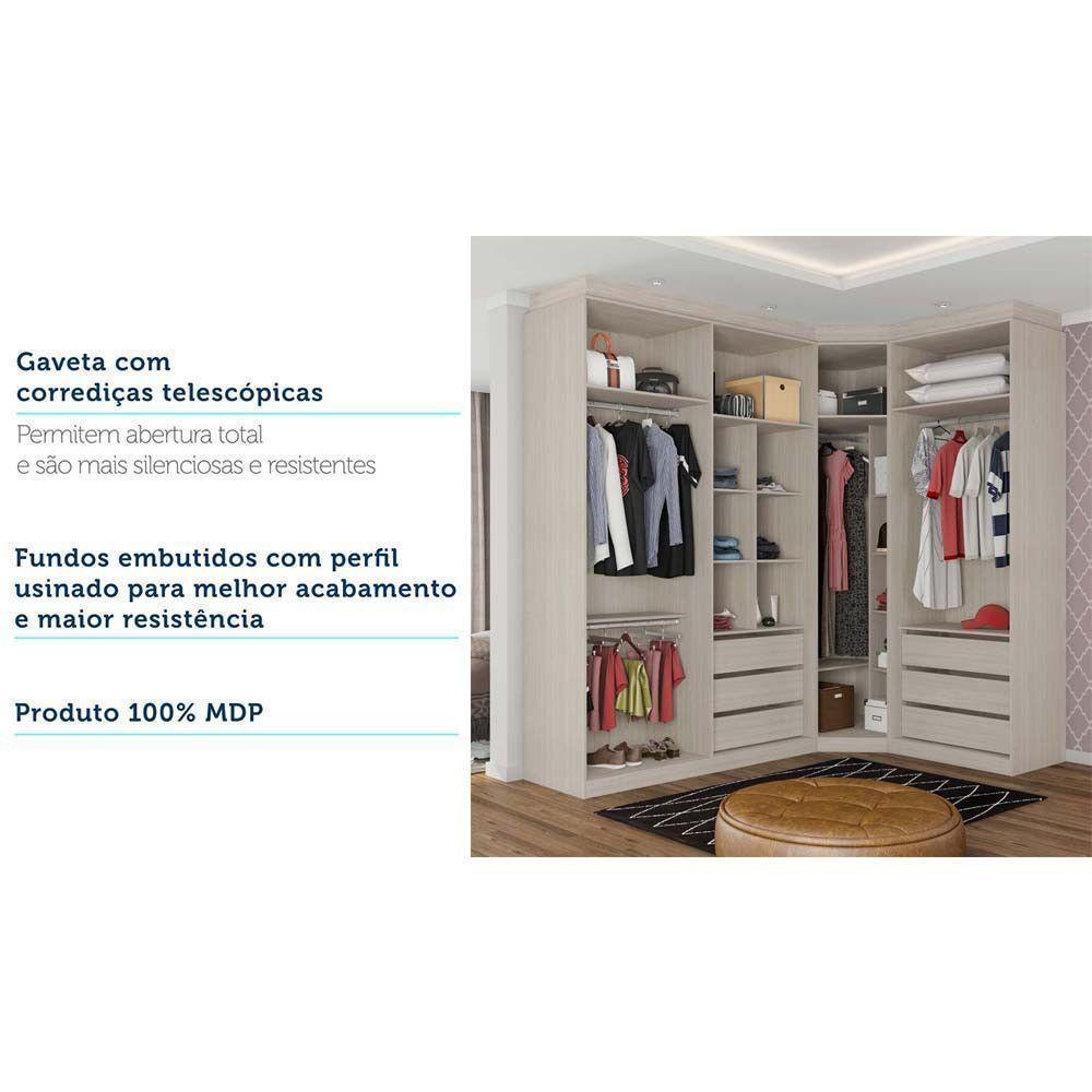 Guarda Roupa Canto 6 Gavetas, 4 Cabideiros Legno Crema - 2