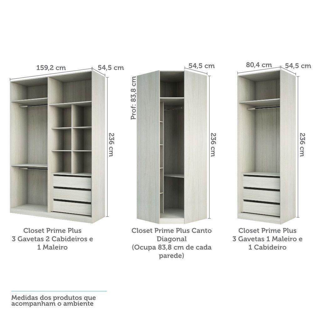 Guarda Roupa Canto 6 Gavetas, 4 Cabideiros Legno Crema - 4