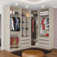 Guarda Roupa Canto 6 Gavetas, 4 Cabideiros Legno Crema - 1