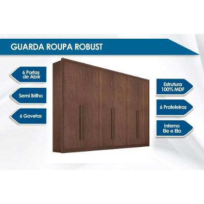 Guarda Roupa Casal Robust Plus 6 Portas de Bater 6 Gavetas Freijó-Fendi Off MDF
