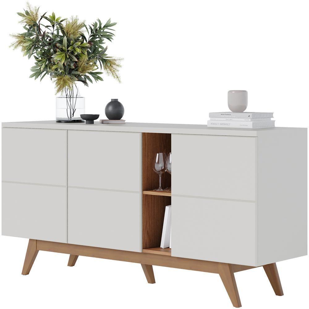 Aparador Buffet Para Sala De Jantar 03 Portas íris C04 Off Matte Freijó - Lyam - 1