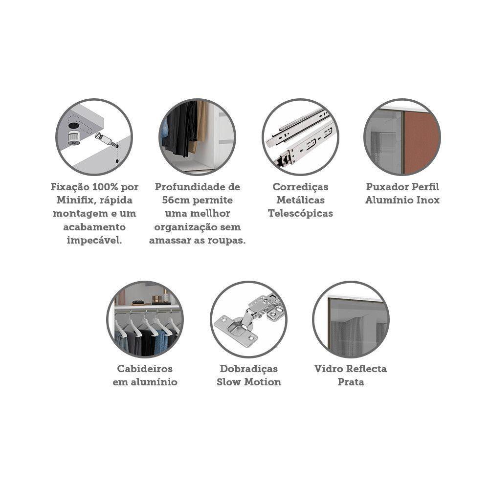 Guarda Roupa 4 Portas 159,2 Cm Prata Branco Ff Com Gaia - 7