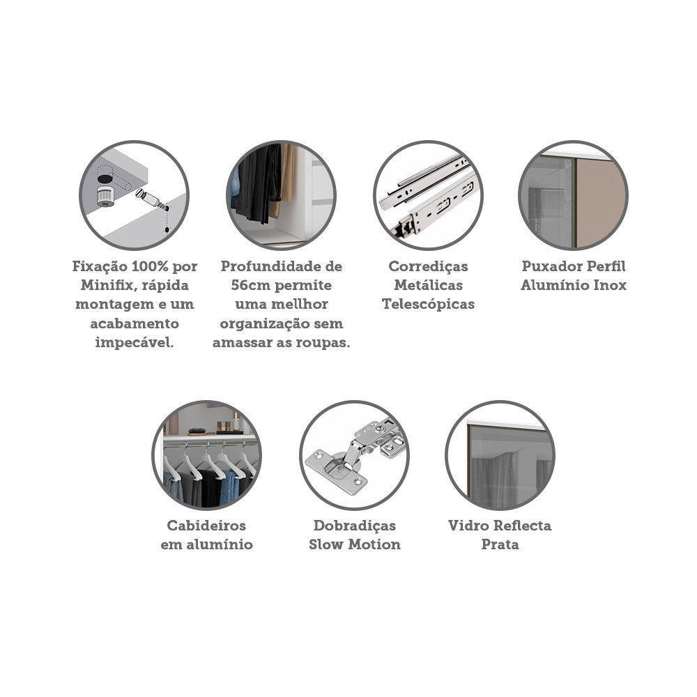 Guarda Roupa 4 Portas 159,2 Cm Prata Branco Ff Com Connect - 3