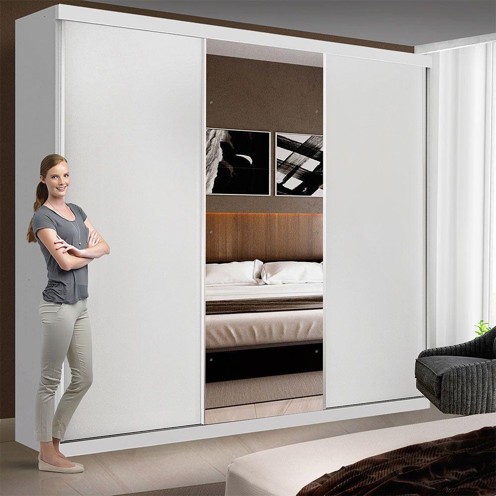 Guarda Roupa Casal 3 Portas De Correr E 3 Espelhos Evidence Minastex Branco - 3