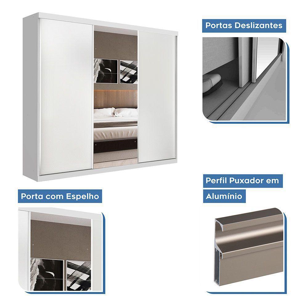 Guarda Roupa Casal 3 Portas De Correr E 3 Espelhos Evidence Minastex Branco - 4