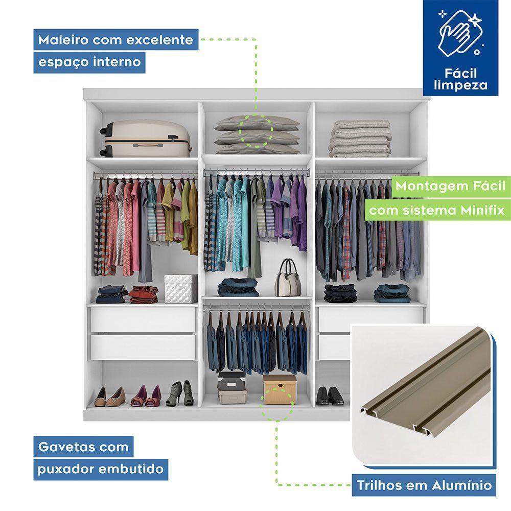Guarda Roupa Casal 3 Portas De Correr E 3 Espelhos Evidence Minastex Branco - 5