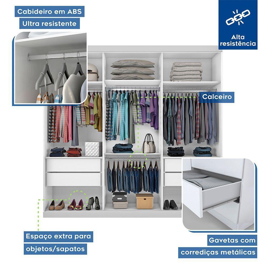 Guarda Roupa Casal 3 Portas De Correr E 3 Espelhos Evidence Minastex Branco - 7
