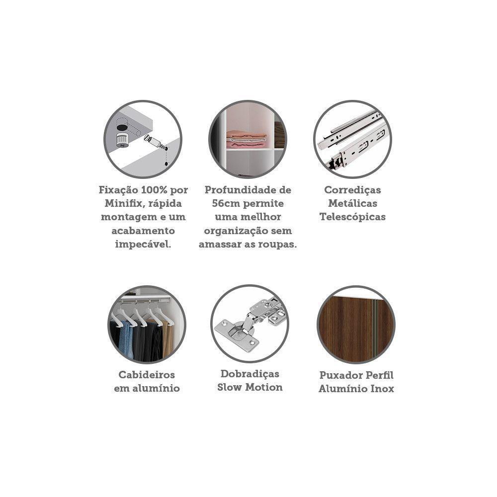 Guarda Roupa 4 Portas 159,2 Cm Branco Com Nogueira Dourado - 3