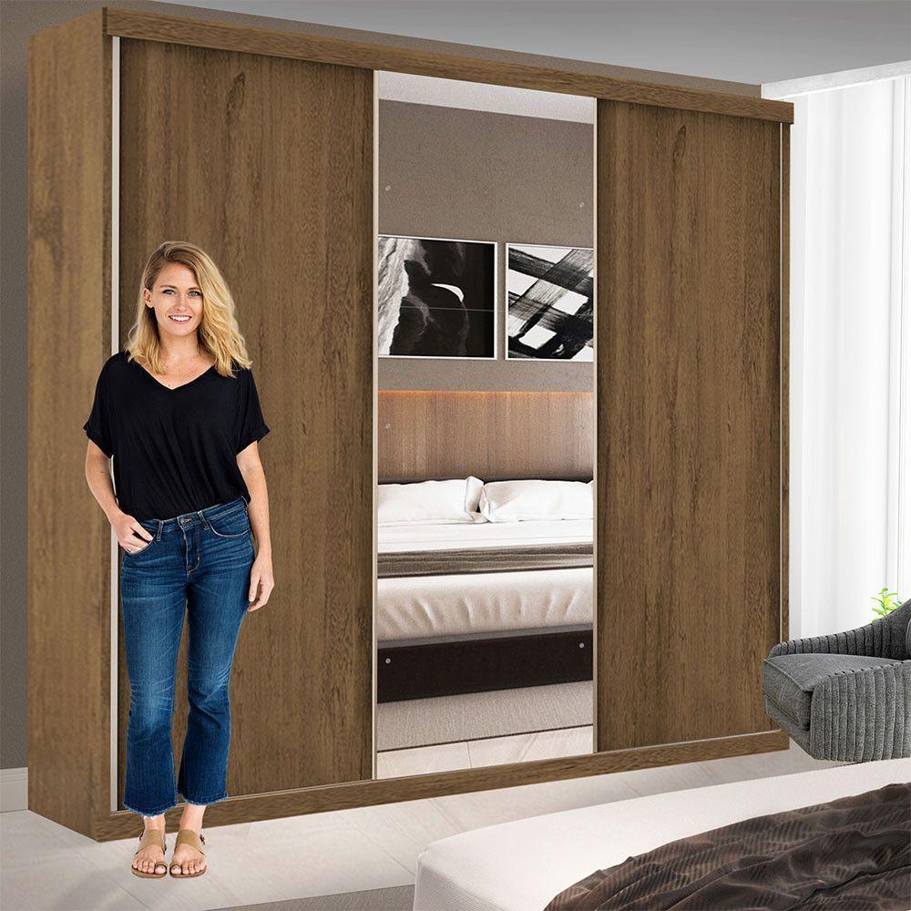 Guarda Roupa Casal 3 Portas De Correr 4 Gavetas E 3 Espelhos Barcelona Minastex Freijó - 4