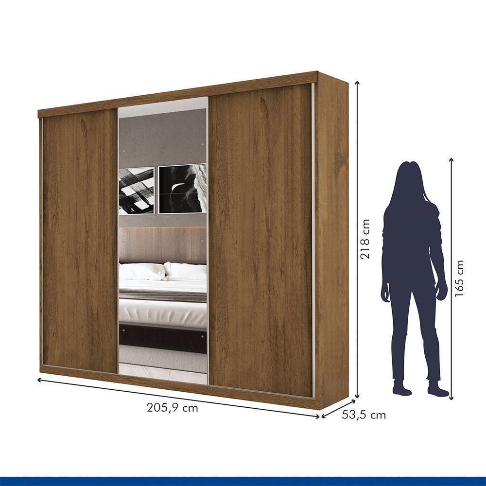 Guarda Roupa Casal 3 Portas De Correr 4 Gavetas E 3 Espelhos Barcelona Minastex Freijó - 5