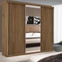 Guarda Roupa Casal 3 Portas De Correr 4 Gavetas E 3 Espelhos Barcelona Minastex Freijó - 1