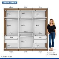 Guarda Roupa Casal 3 Portas De Correr 4 Gavetas E 3 Espelhos Barcelona Minastex Freijó - 3